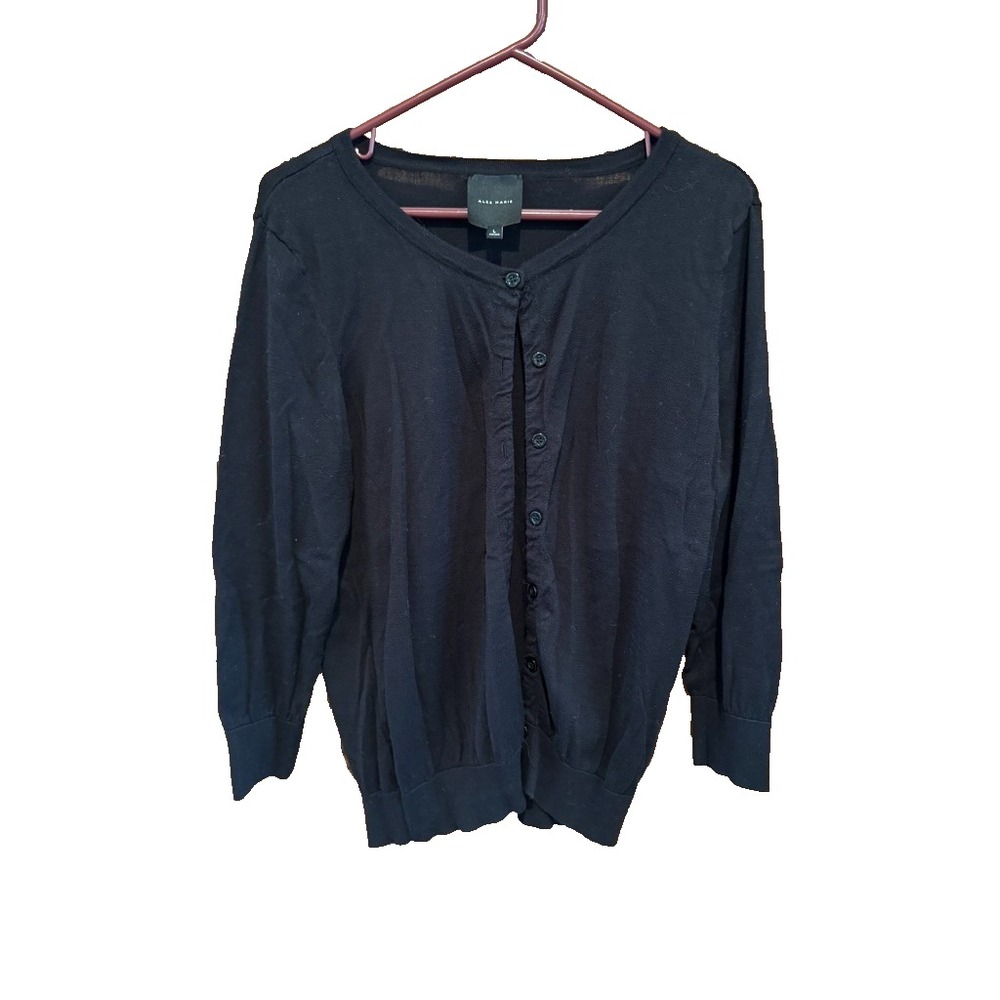 Alex Marie Women's Navy Blue Lightweight Cardigan Sweater Long Sleeve Minimalist